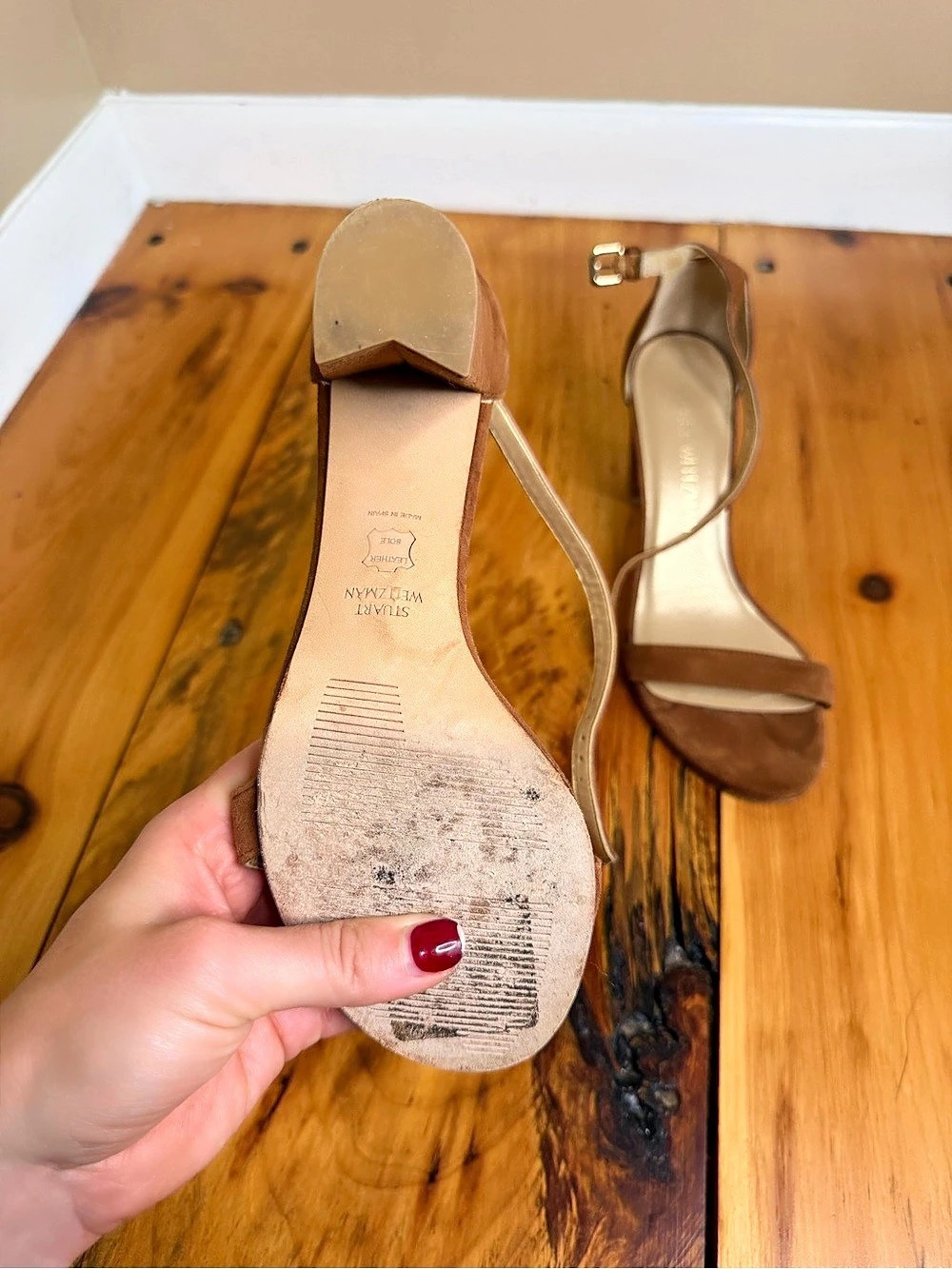 Stuart Weitzman NudistCurve Block Heel Sandal Brown Heels US 6 - Picture 5 of 5
